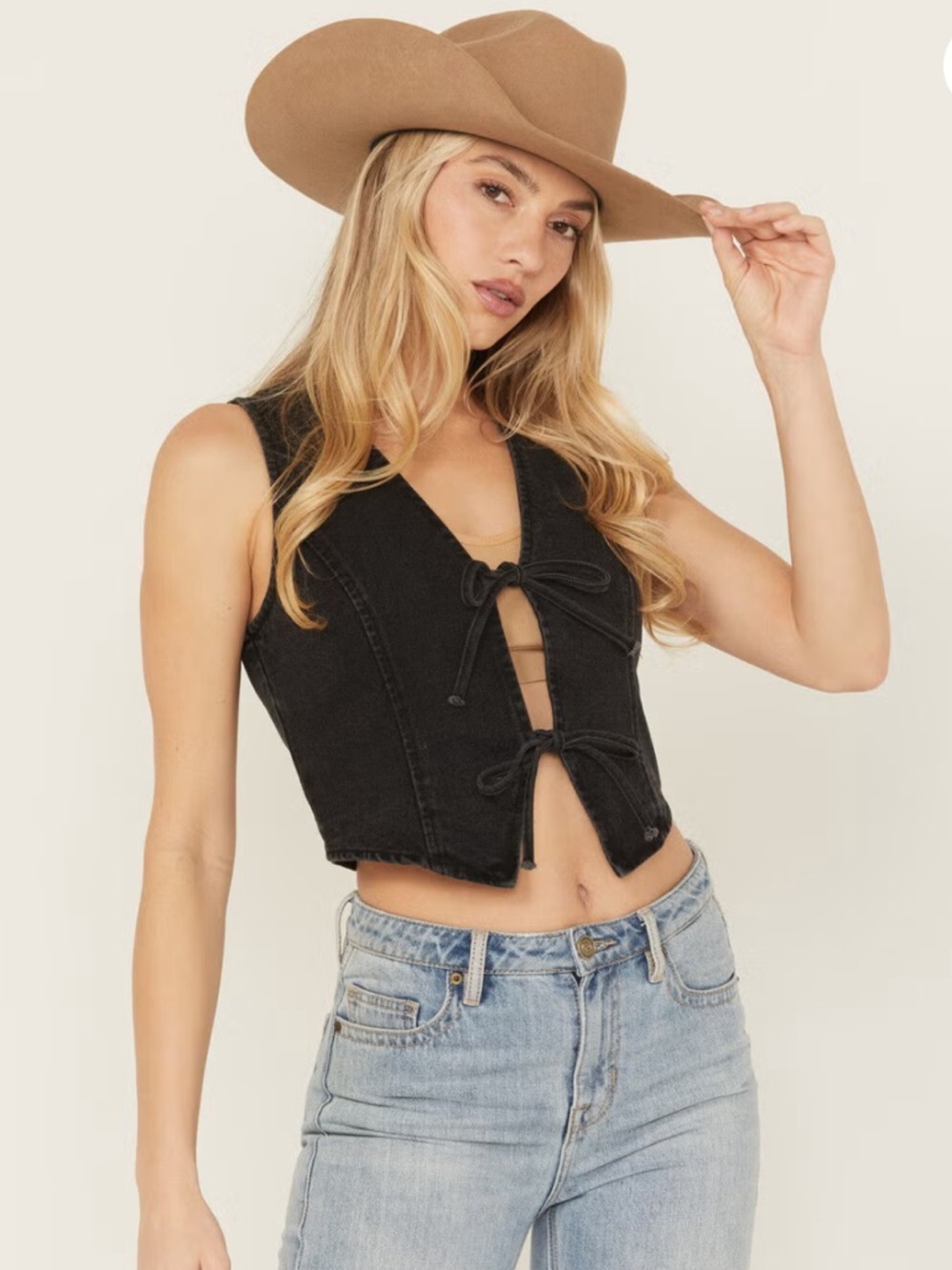 Black bow tie Denim Vest